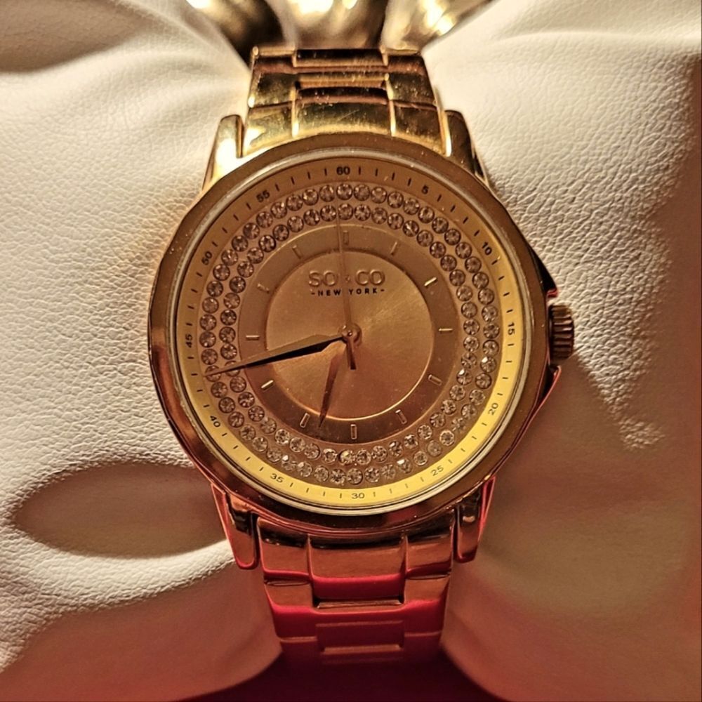 SO & CO ROSE GOLD LINK BRACELET WATCH